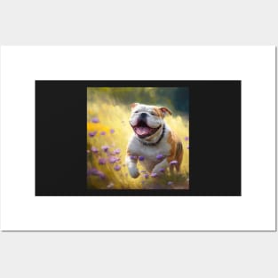 Wildflowers and Bulldog Impressionist Art Print Posters and Art